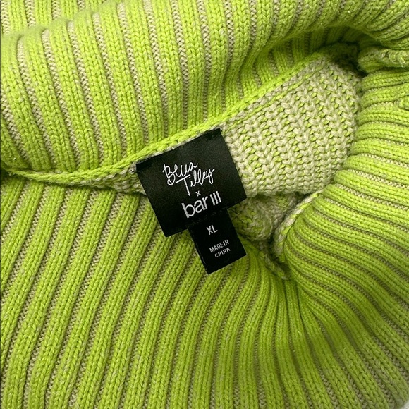 Becca Tilley x Bar III Sweater Cowl Neck Long Sleeve Knit Striped Neon Green XL - Picture 9 of 9